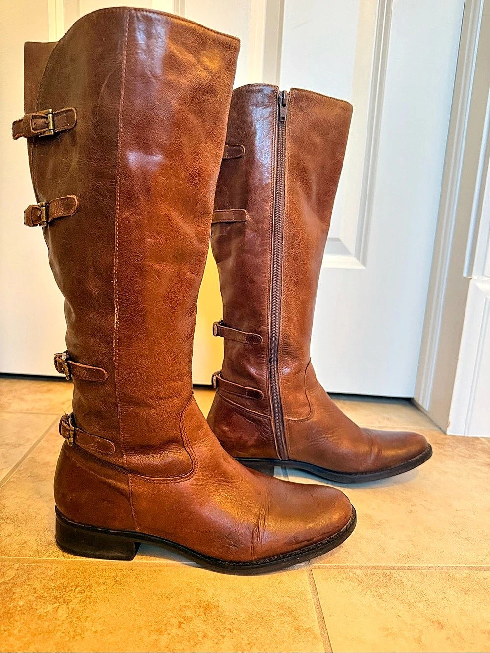 Matisse Becky Brown Leather Riding Boots Buckle Detail Size 8